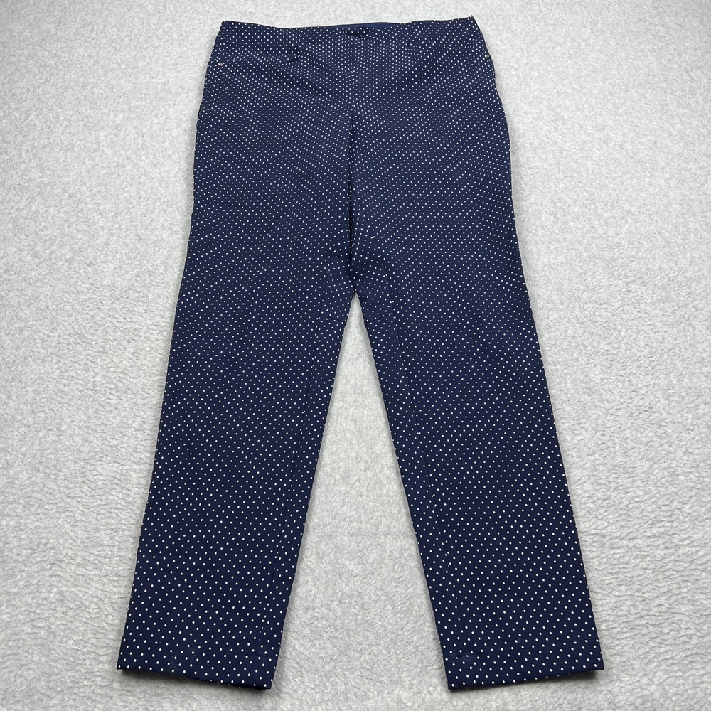 Ralph Lauren RLX Pants Women's 14 Navy‎ Polka Dot Stretch Slim Fit Side Zip Golf